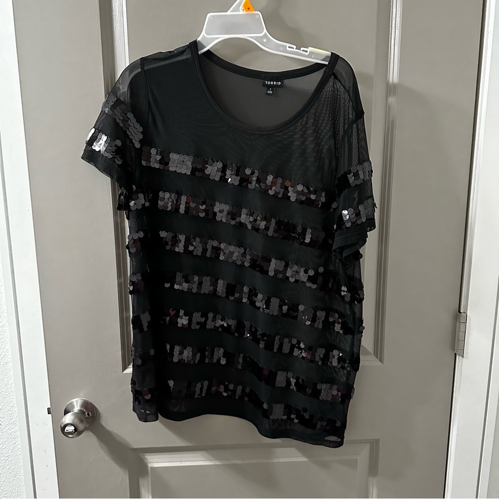 torrid mesh and sequin blouse